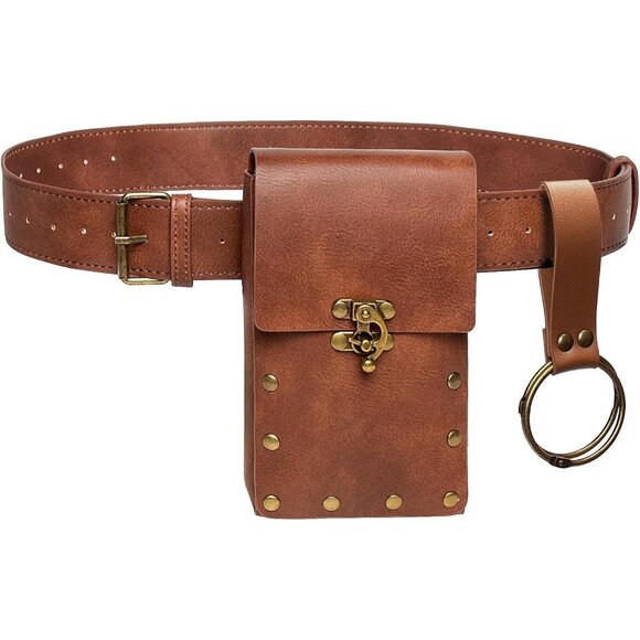 Steampunk Brown Leather Belt Pouch Waist Bag Medieval Phone Holder CosplayX - Picture 7 of 7